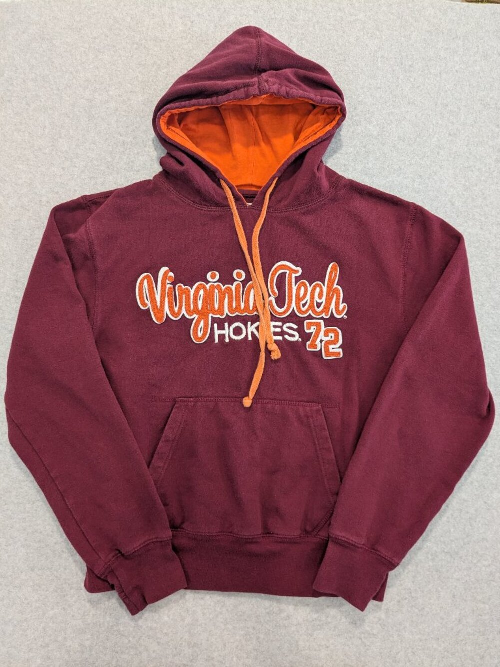 Y2K Virginia Tech Hokies Pullover Hoodie M Maroon Orange Cotton Thumb Holes